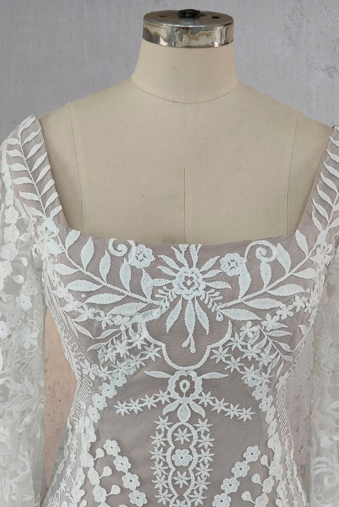 White Mermaid Enchantment Flower Prints Wedding Dress