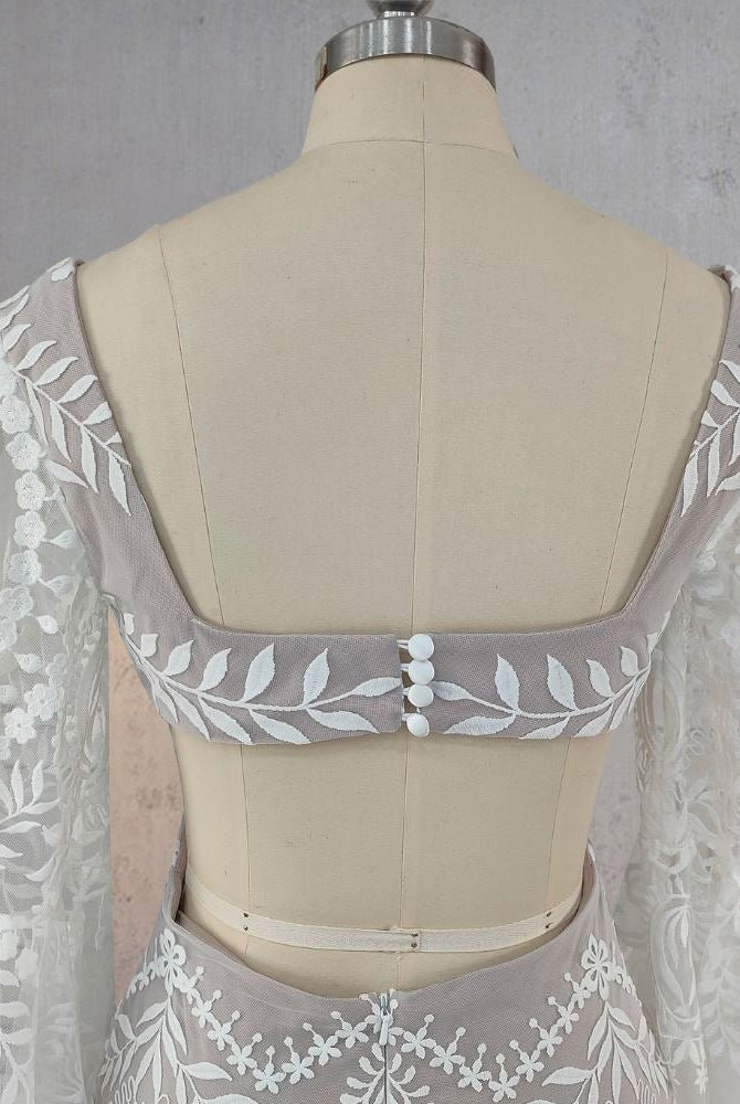 White Mermaid Enchantment Flower Prints Wedding Dress