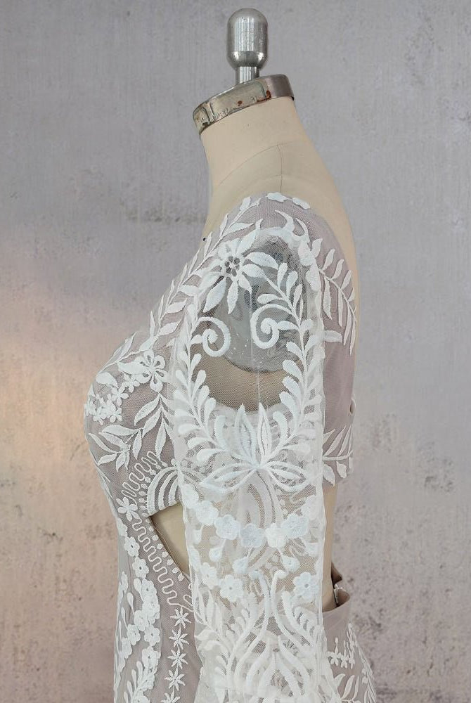 White Mermaid Enchantment Flower Prints Wedding Dress