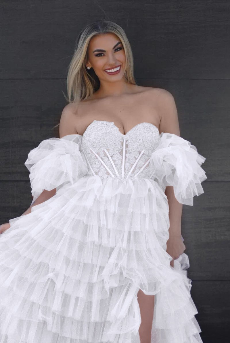 Lilian |A line Sweetheart Glitter Tulle Prom Dress with Slit - KissProm