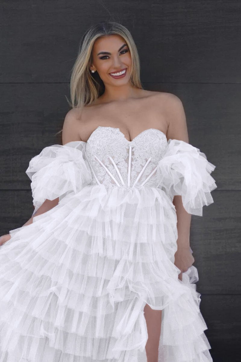 Lilian |A line Sweetheart Glitter Tulle Prom Dress with Slit - KissProm