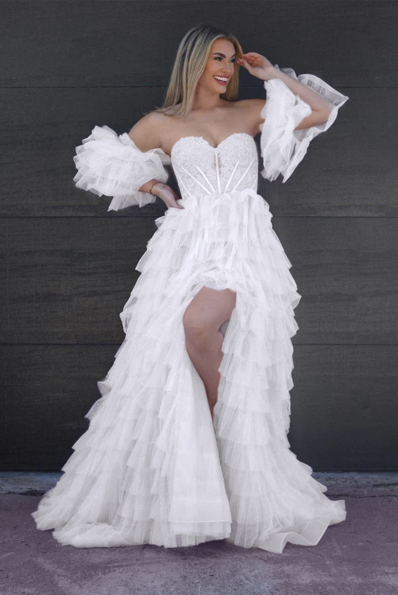 Lilian |A line Sweetheart Glitter Tulle Prom Dress with Slit - KissProm