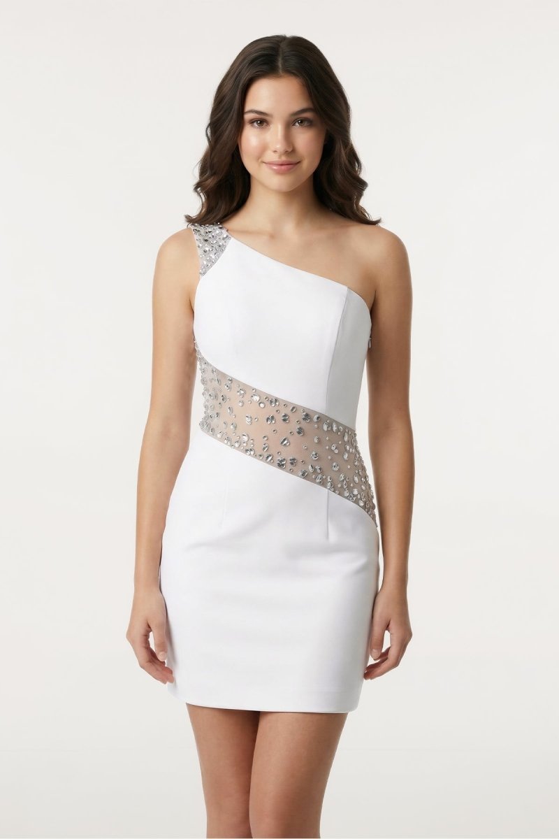 White One-Shoulder Sheath Beaded Graduation Dress, White / 18 White One-Shoulder Sheath Beaded Graduation Dress, White / 18