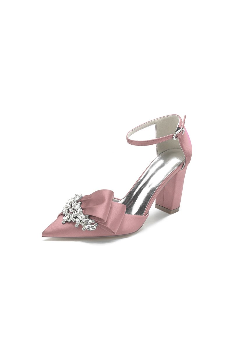 White Satin Heels Featuring a Large Decorative Bow and Metallic Heel - KissProm