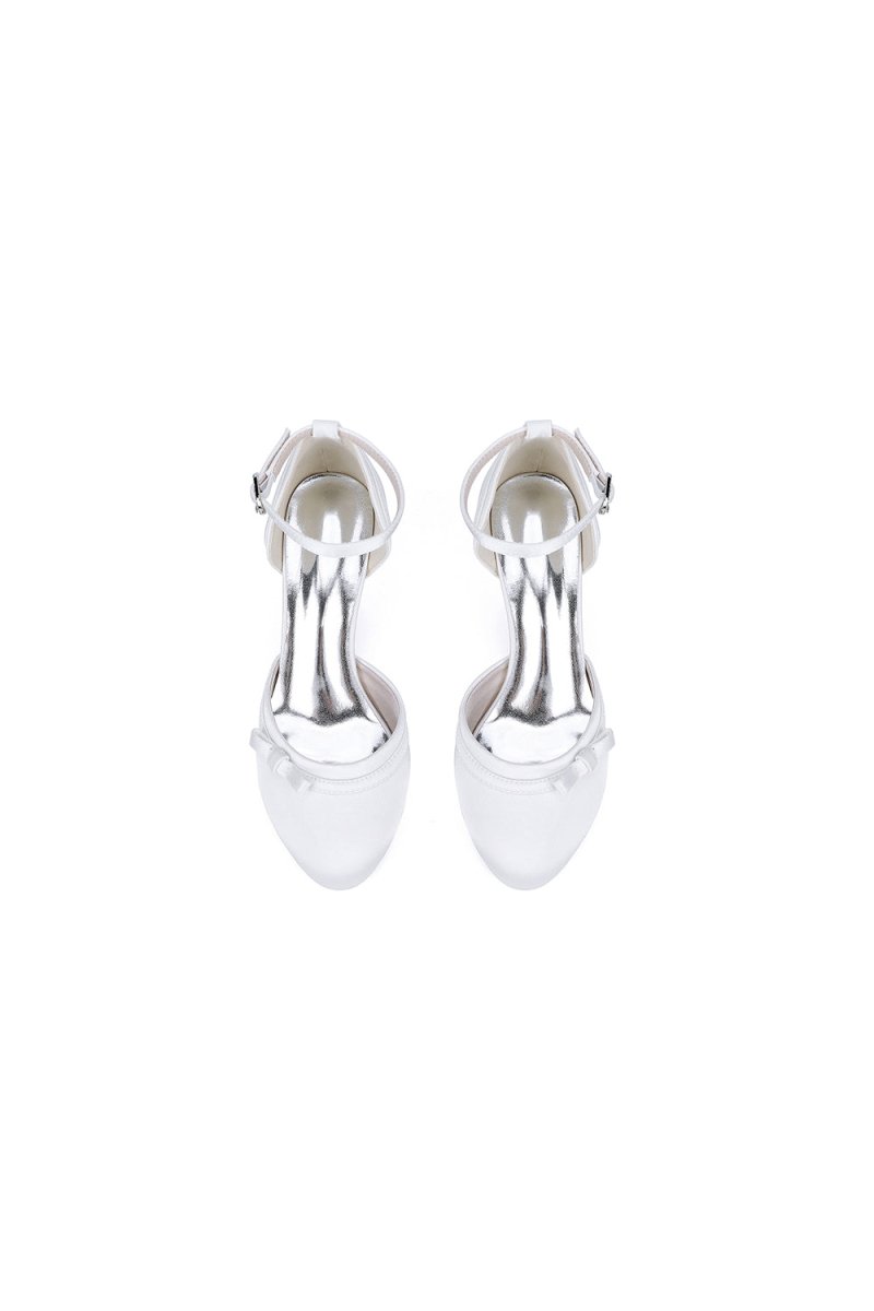 Navy Blue Satin High Heels with Bow Accent - KissProm