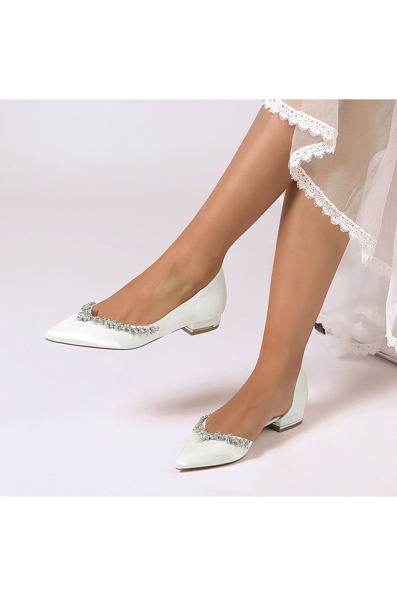 Silver Satin High Heels with Crystal Embellishments 18448 - 11YK - KissProm