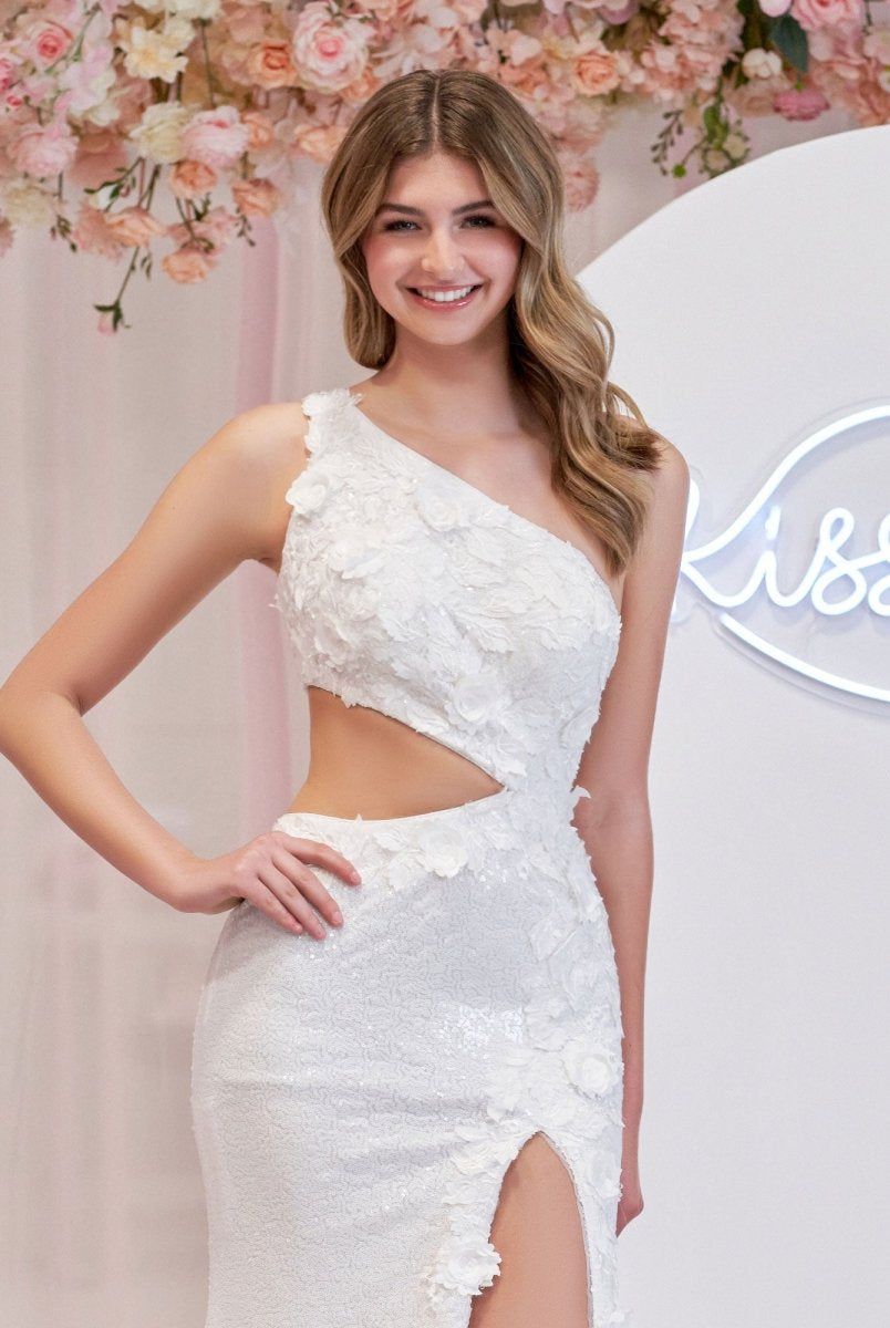 Gracelyn |Sheath One Shoulder Sequins Prom Dress with 3D Appliques