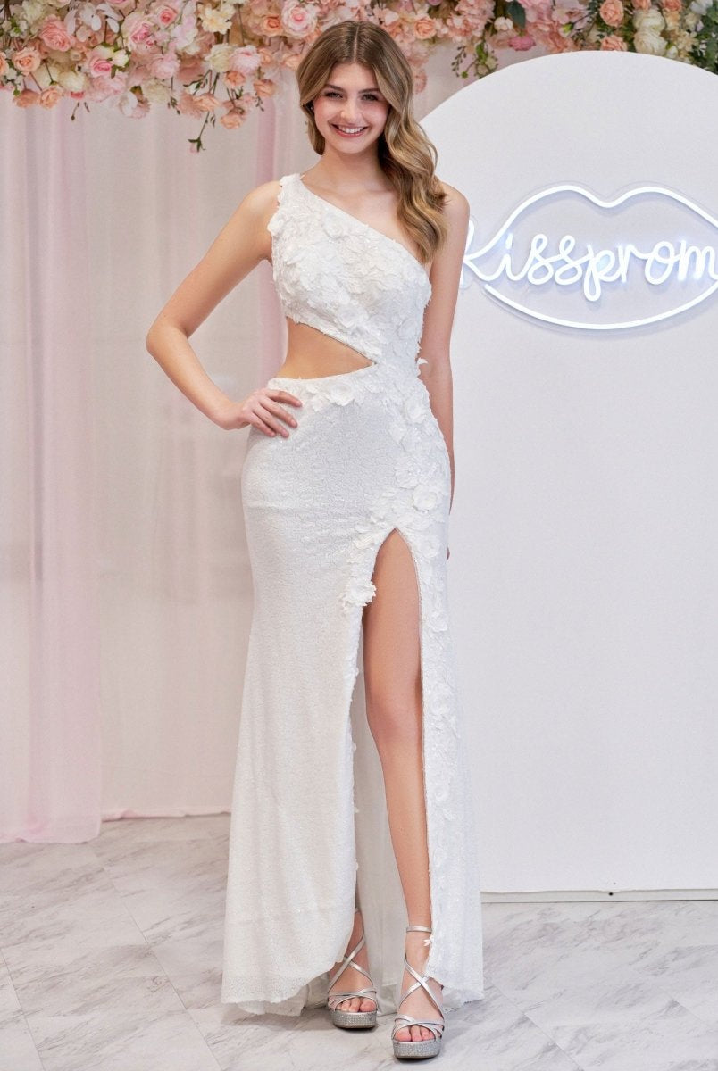 Gracelyn |Sheath One Shoulder Sequins Prom Dress with 3D Appliques