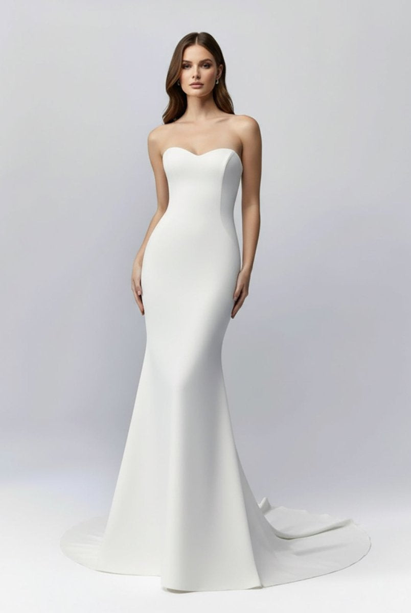 Jolie | White Simple Sweep Train Boho Long Mermaid Wedding Dress - KissProm