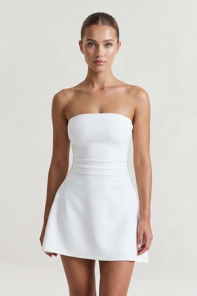 KissProm White Strapless A-Line Mini Graduation Dress, Ivory / 16