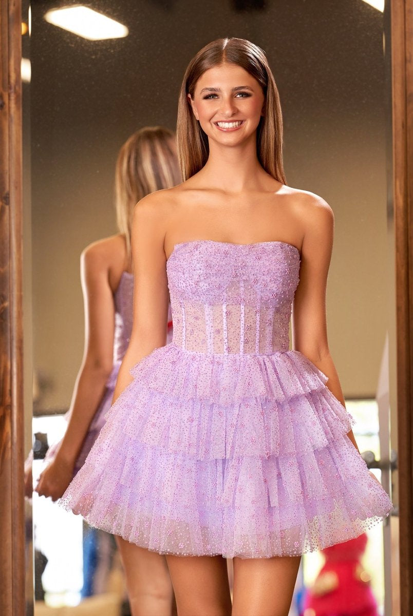 Willow | A-Line Strapless Scoop Tiered Sleeveless Short Homecoming Dress