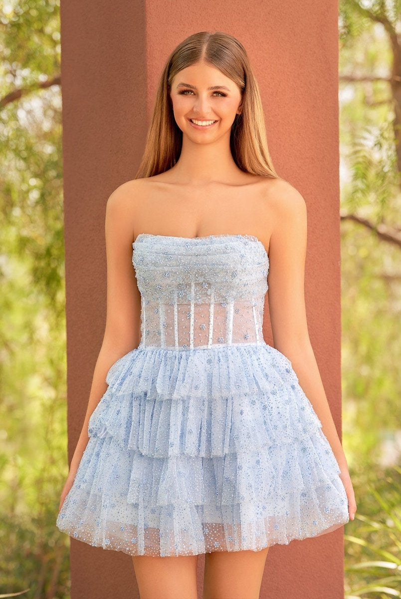 Willow | A-Line Strapless Scoop Tiered Sleeveless Short Homecoming Dress