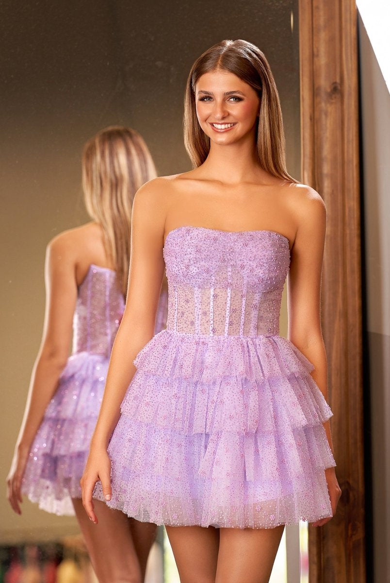 Willow | A-Line Strapless Scoop Tiered Sleeveless Short Homecoming Dress