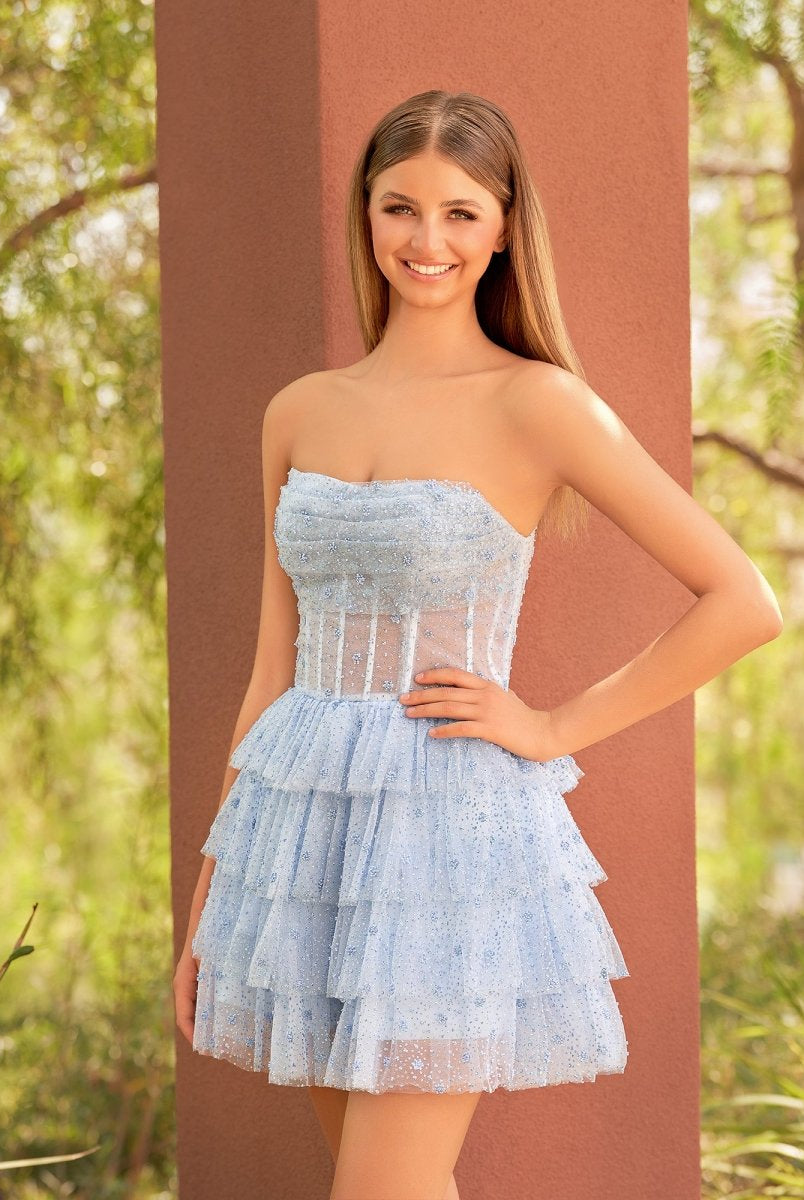 Willow | A-Line Strapless Scoop Tiered Sleeveless Short Homecoming Dress