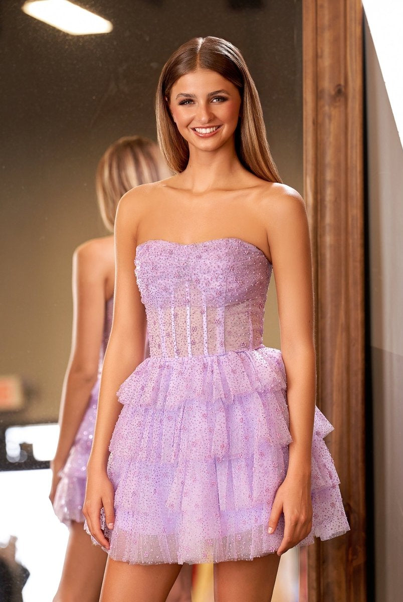 Willow | A-Line Strapless Scoop Tiered Sleeveless Short Homecoming Dress