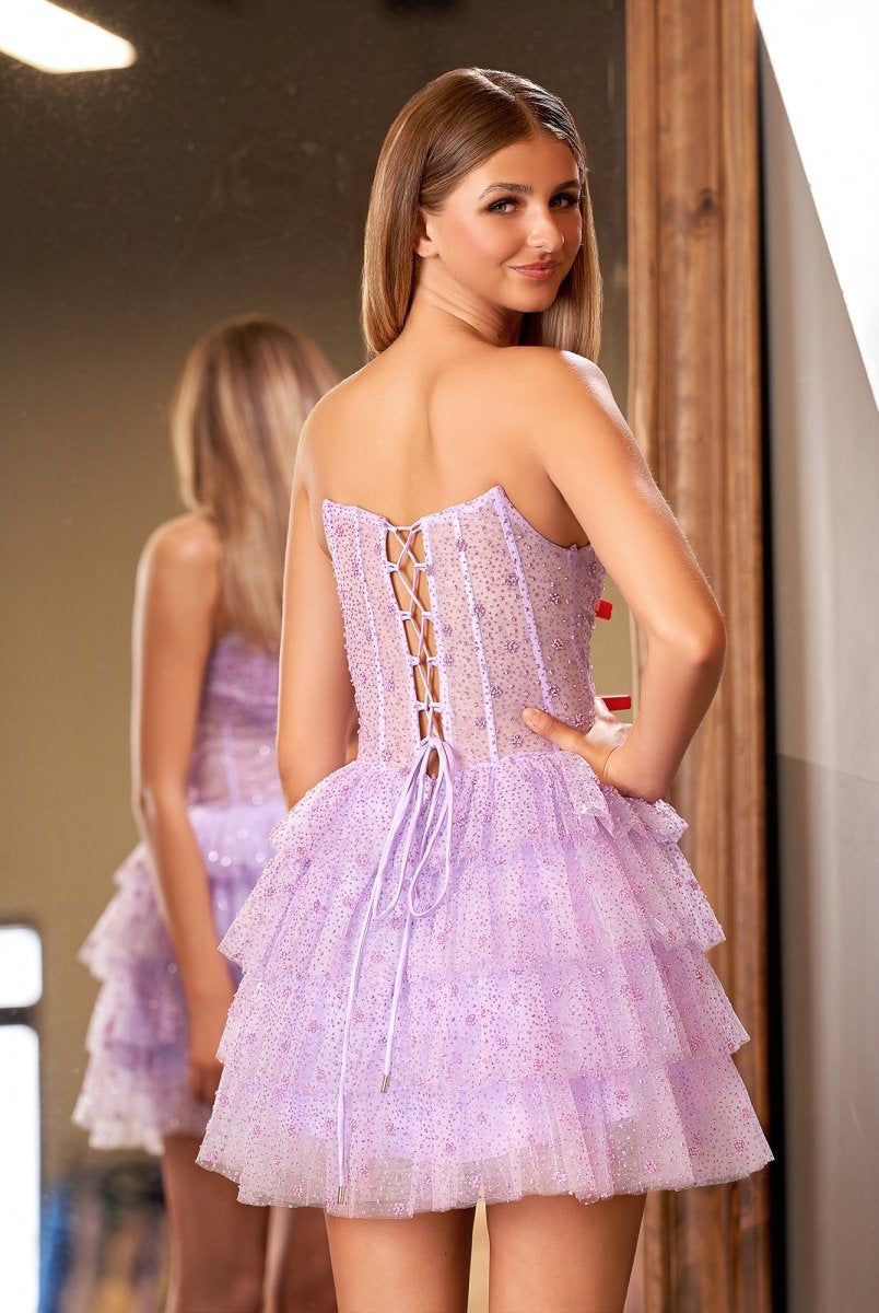 Willow | A-Line Strapless Scoop Tiered Sleeveless Short Homecoming Dress
