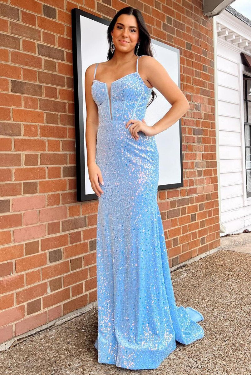 Winna | Mermaid Sky Blue Sequin Long Prom Dress - KissProm