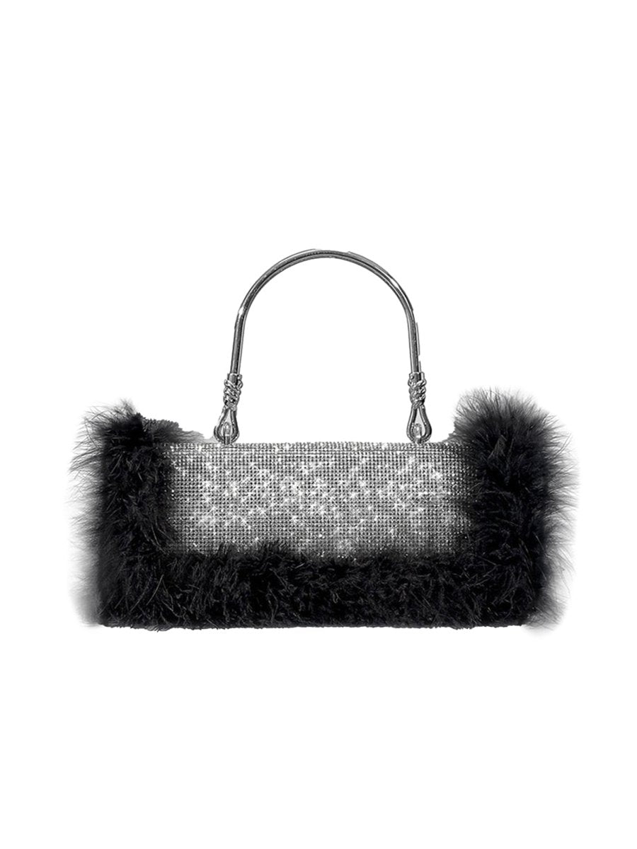 Women’s Furry Rhionestones Evening Clutch Bags - KissProm