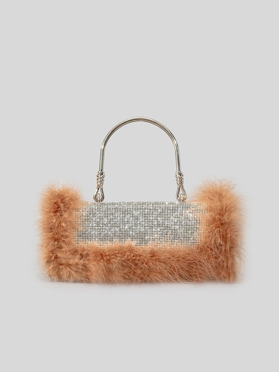 Women’s Furry Rhionestones Evening Clutch Bags - KissProm