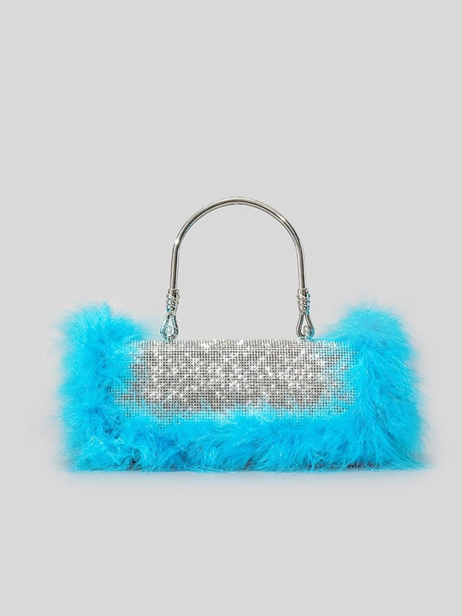 Women’s Furry Rhionestones Evening Clutch Bags - KissProm