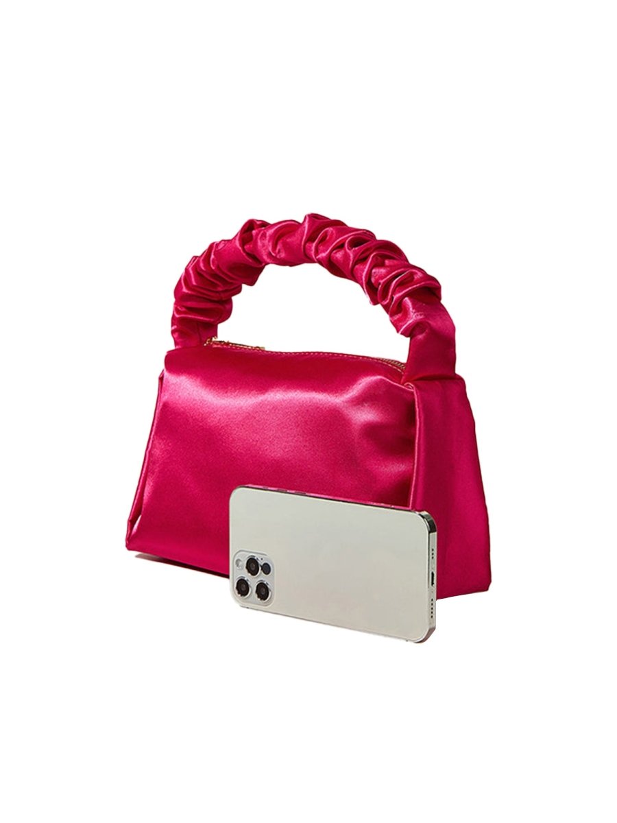 Women’s Hot Pink Slouchy Handle Clutch Bags in Satin - KissProm