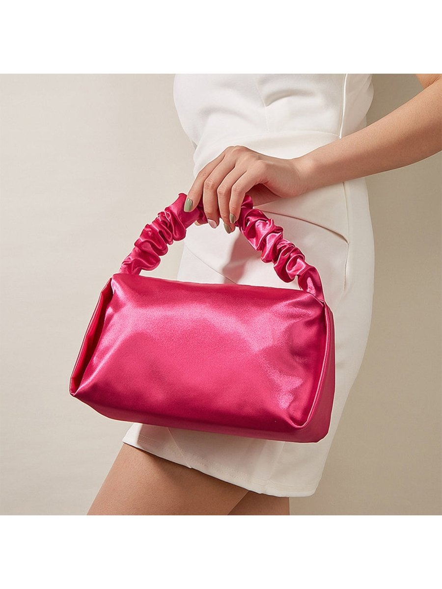 Women’s Hot Pink Slouchy Handle Clutch Bags in Satin - KissProm
