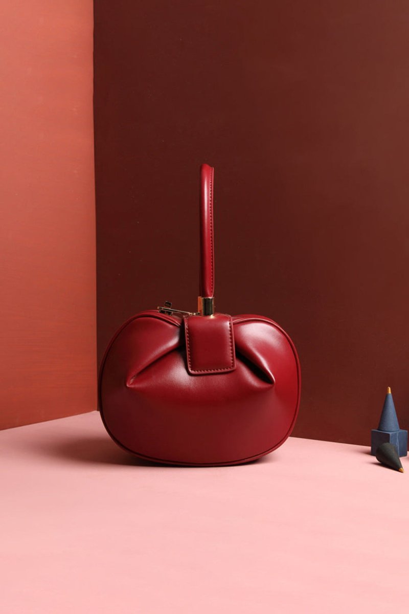 Women’s Knotted Cherry Top Handle Clutch in Genuine Leather