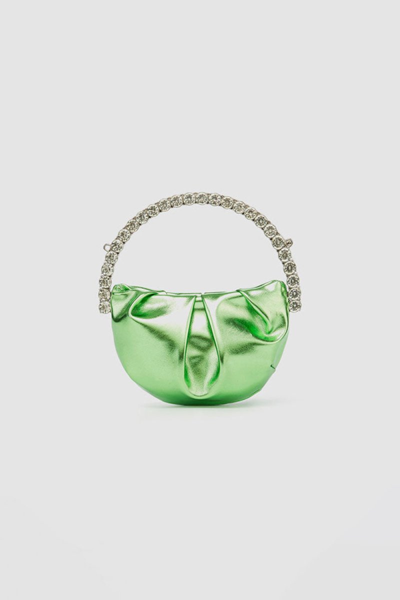 Women’s Rhinestone Handle Metallic Slouchy Evening Clutch Bags - KissProm