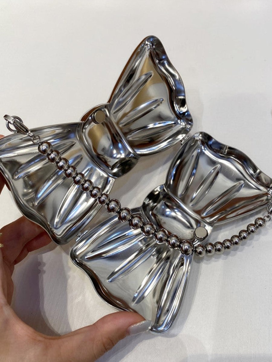 Women’s Silver Bow Clutch Mini Evening Bags - KissProm