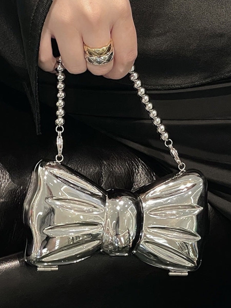 Women’s Silver Bow Clutch Mini Evening Bags - KissProm