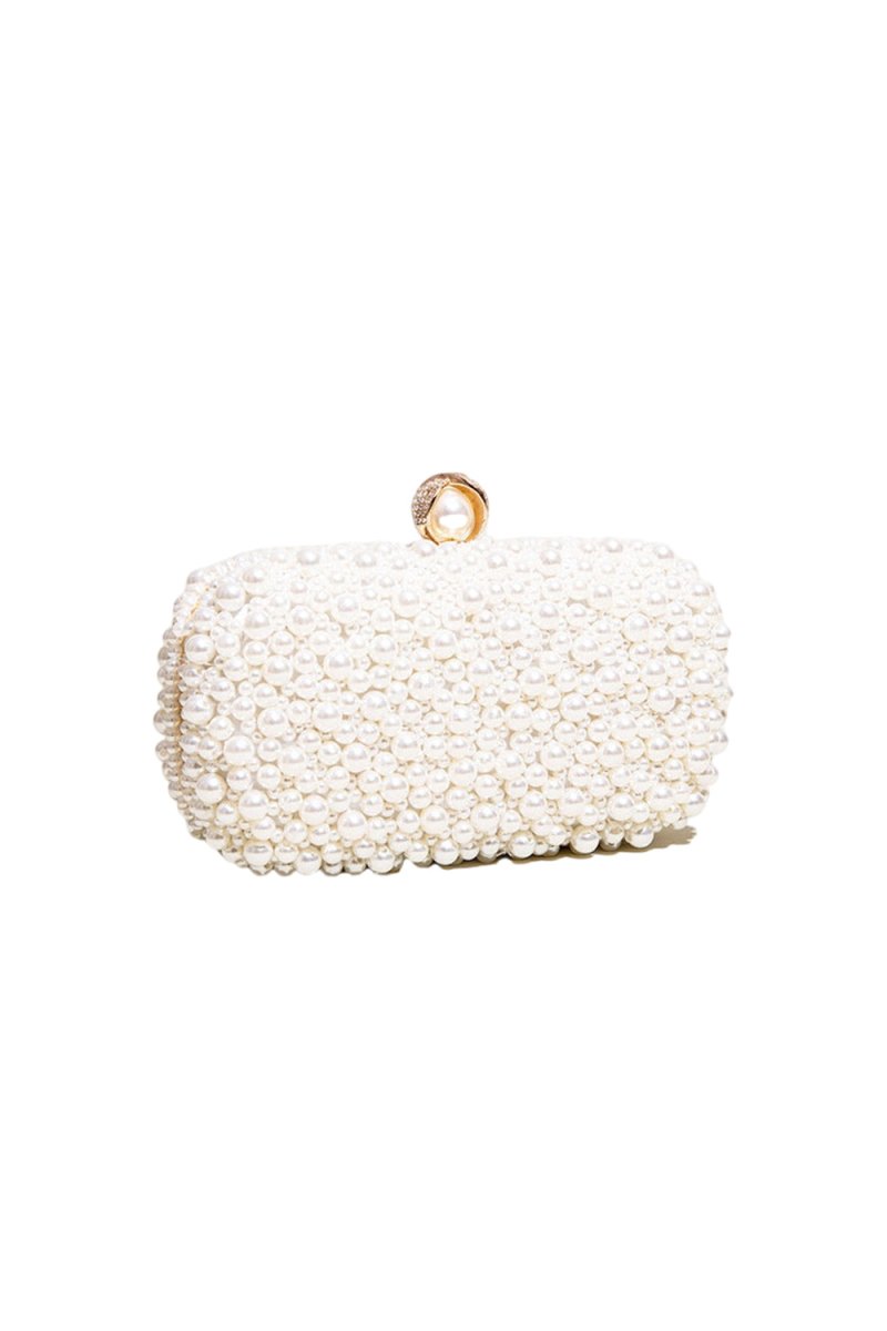 Women’s White Pearls Beaded Evening Clutch Bags - KissProm
