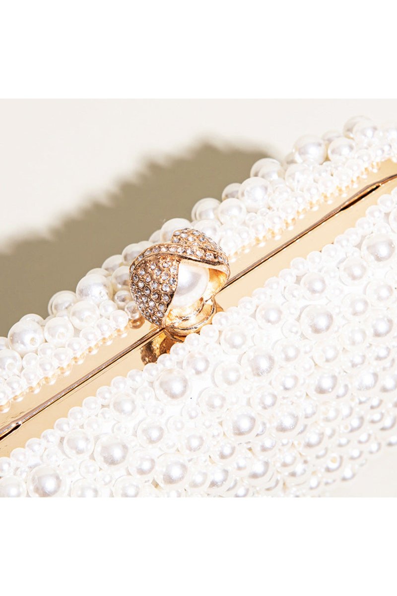 Women’s White Pearls Beaded Evening Clutch Bags - KissProm