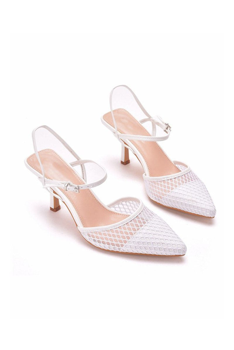 Women's Leatherette With Ankle Strap Closed Toe Stiletto Heel Wedding Shoes - KissProm