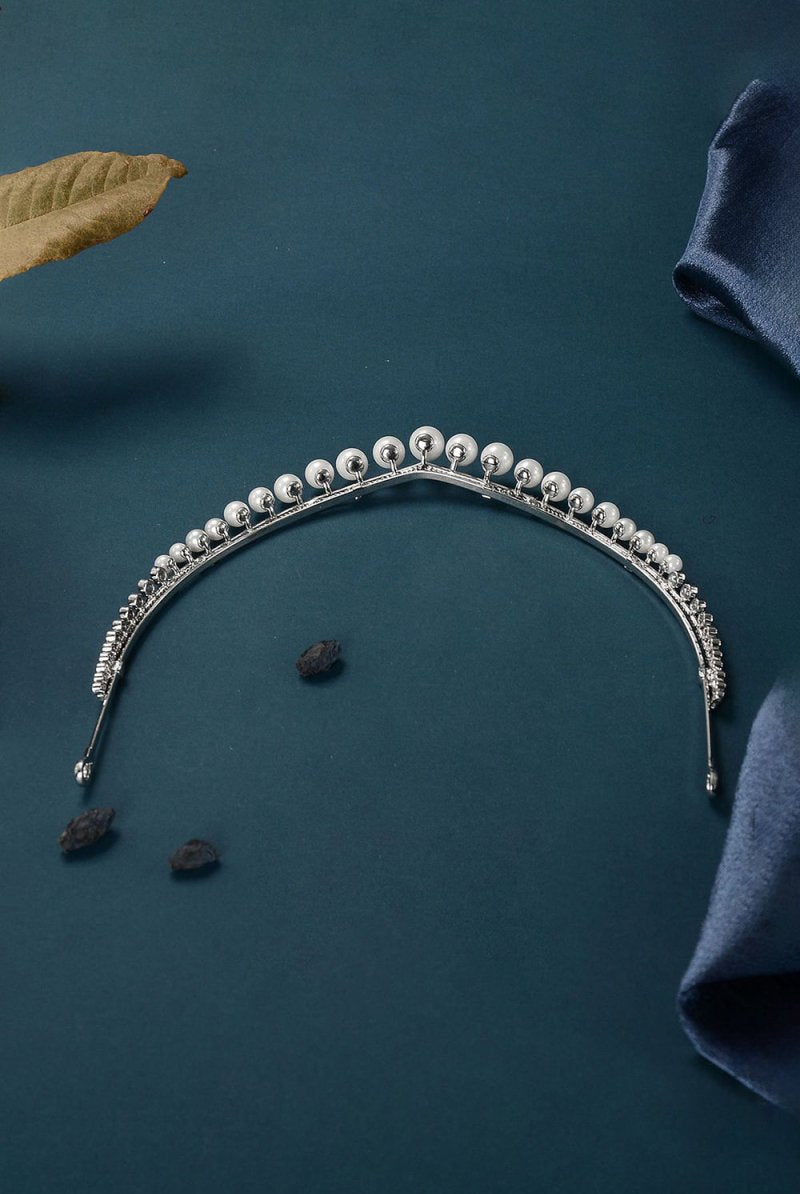 Women's Silver Zircon Pearl Crowns - KissProm