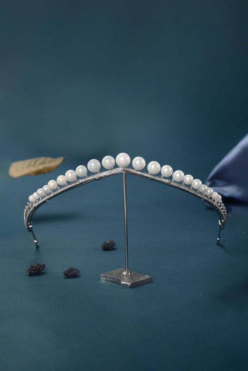 Women's Silver Zircon Pearl Crowns - KissProm