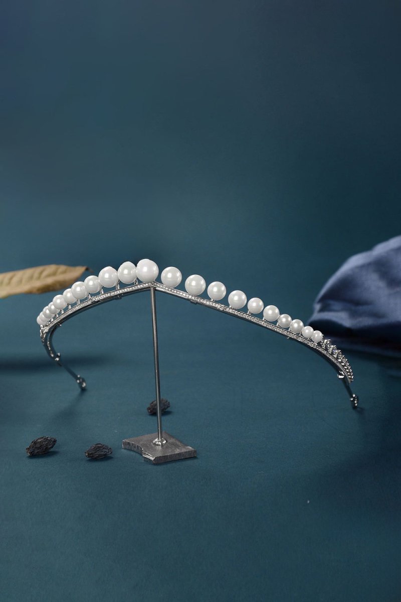 Women's Silver Zircon Pearl Crowns - KissProm