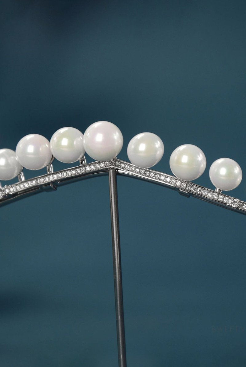 Women's Silver Zircon Pearl Crowns - KissProm