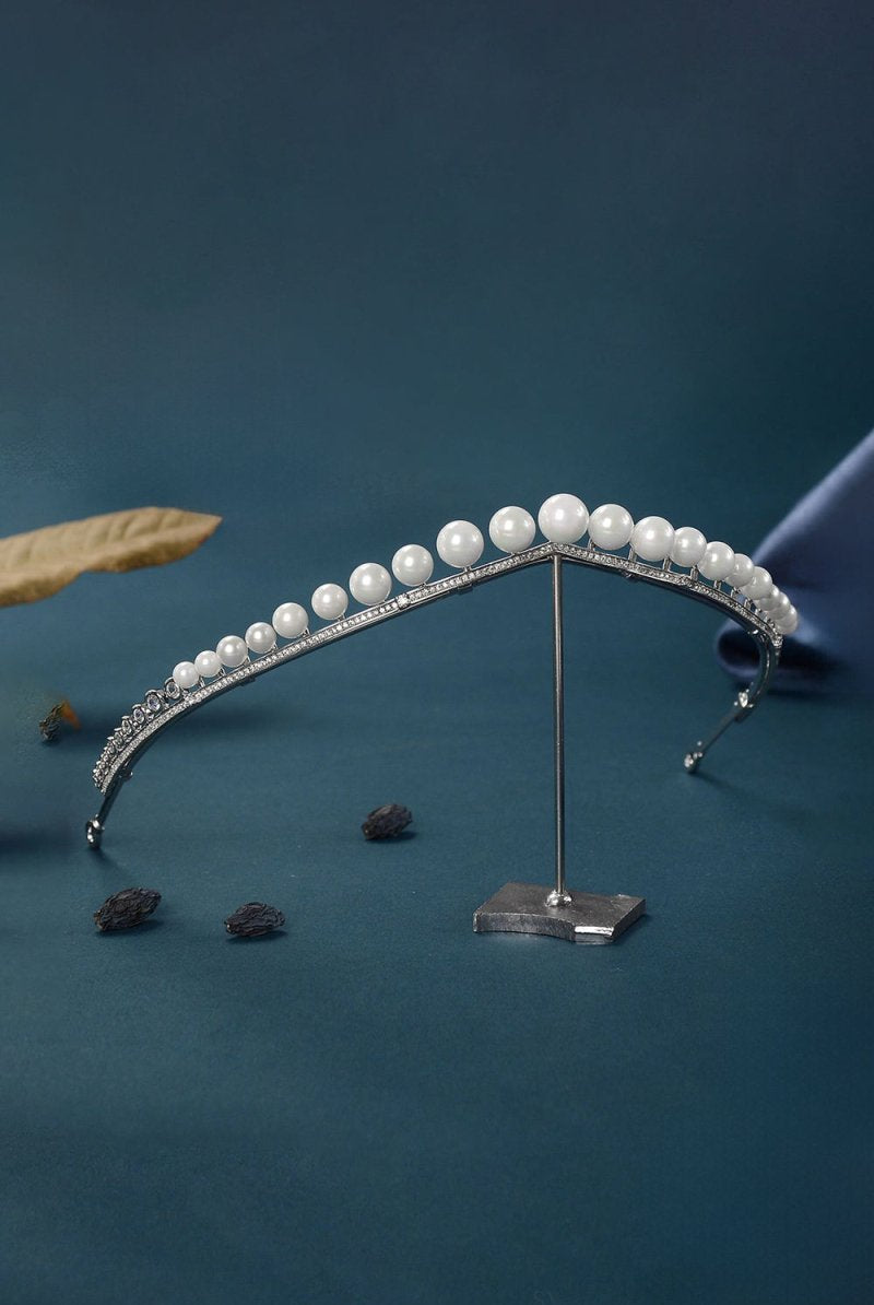 Women's Silver Zircon Pearl Crowns - KissProm