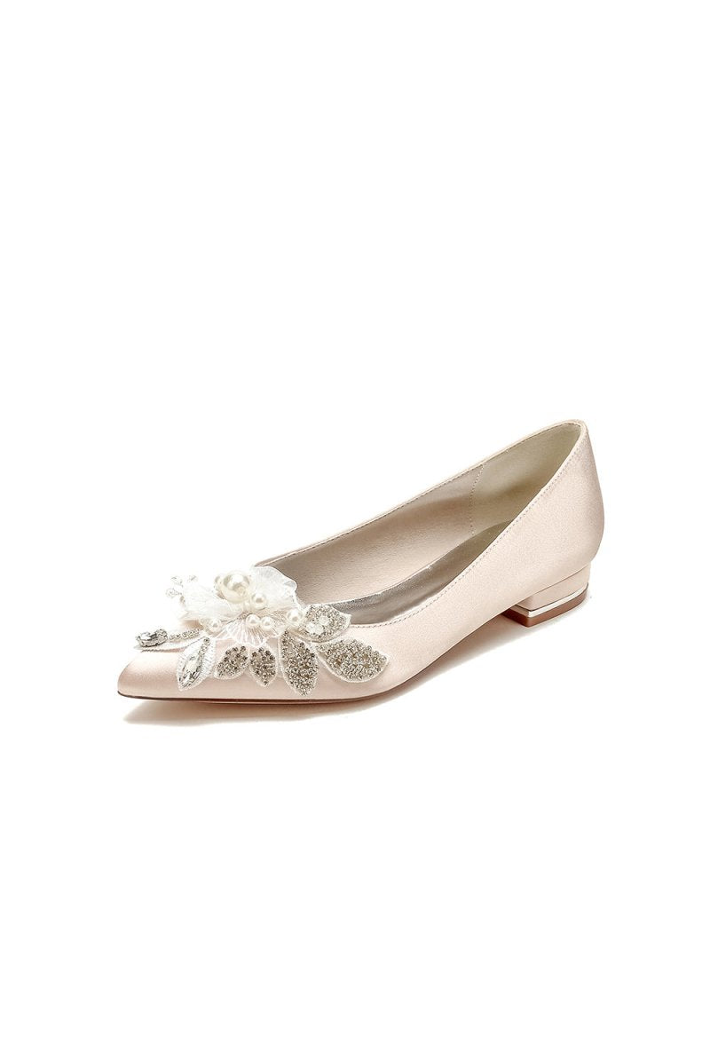 Women's Wedding Shoes Pointed Toe Low Heels with Rhinestone - KissProm