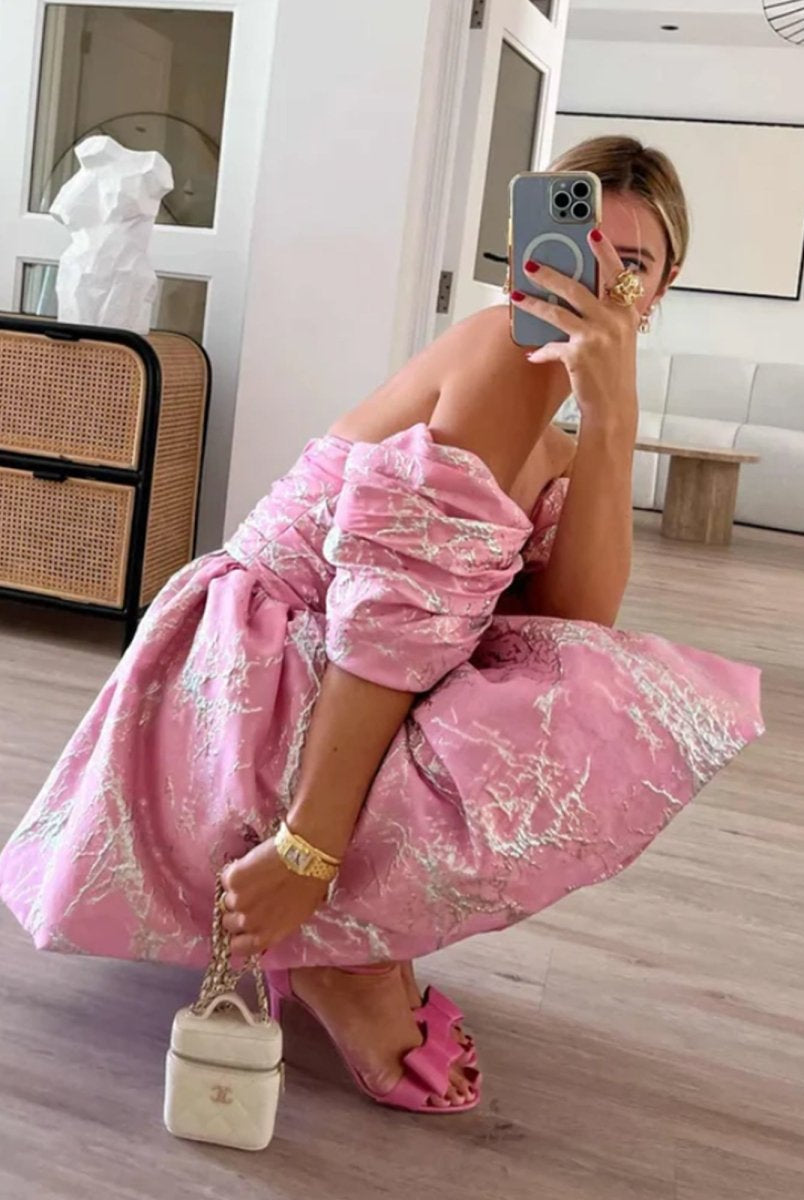 Wynneth | Pink - A Line Off the Shoulder Puffed Sleeves Short Homecoming Dresses