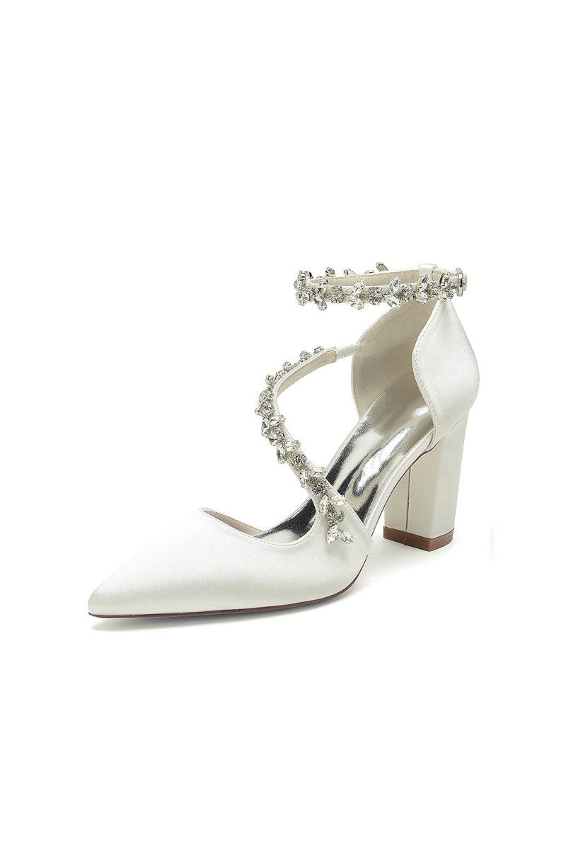 White Satin Pump with Silver Chain Accent - KissProm