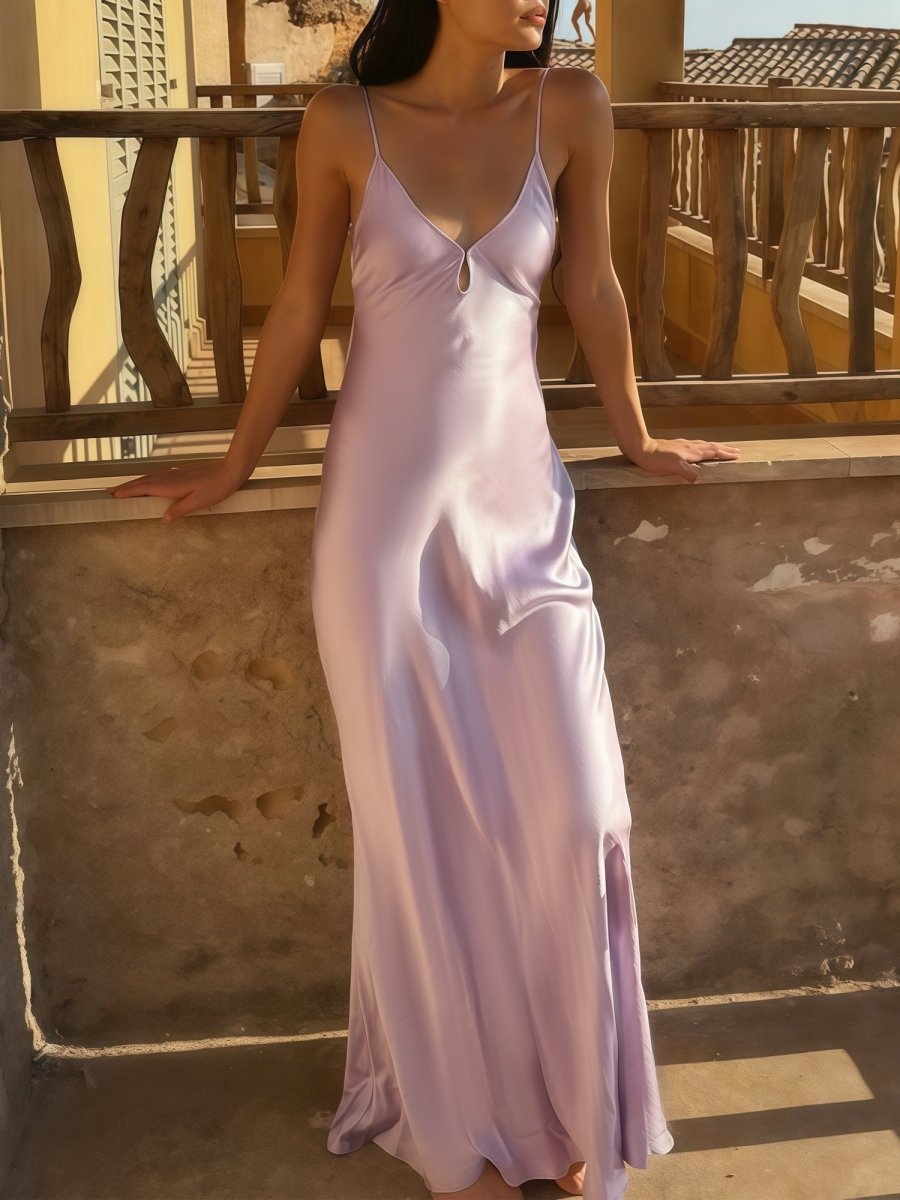 KissProm-Yamileth Scoop Neck Lavender Sheath Satin Long Prom Dress
