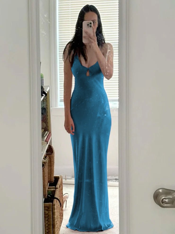 KissProm-Yamileth Scoop Neck Teal Sheath Satin Long Prom Dress