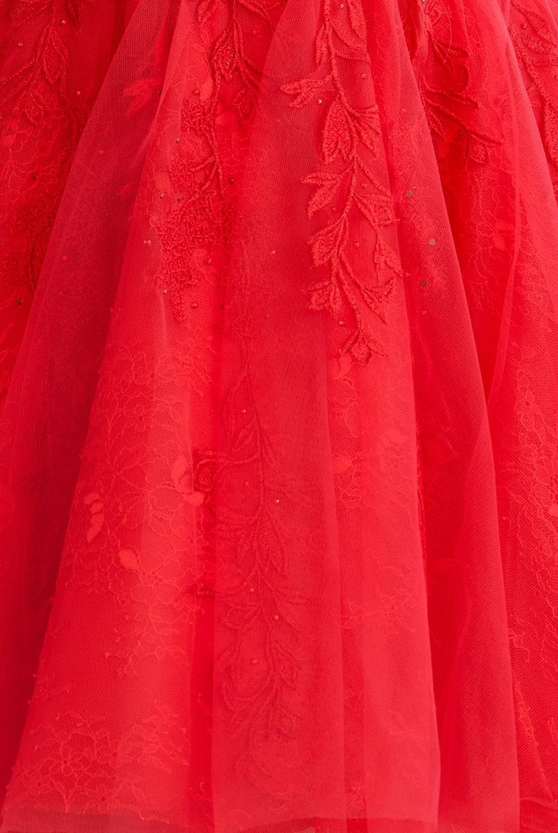 Yasmin | A - line Red Sweetheart Appliques Lace Homecoming Dress With Corset Back - KissProm