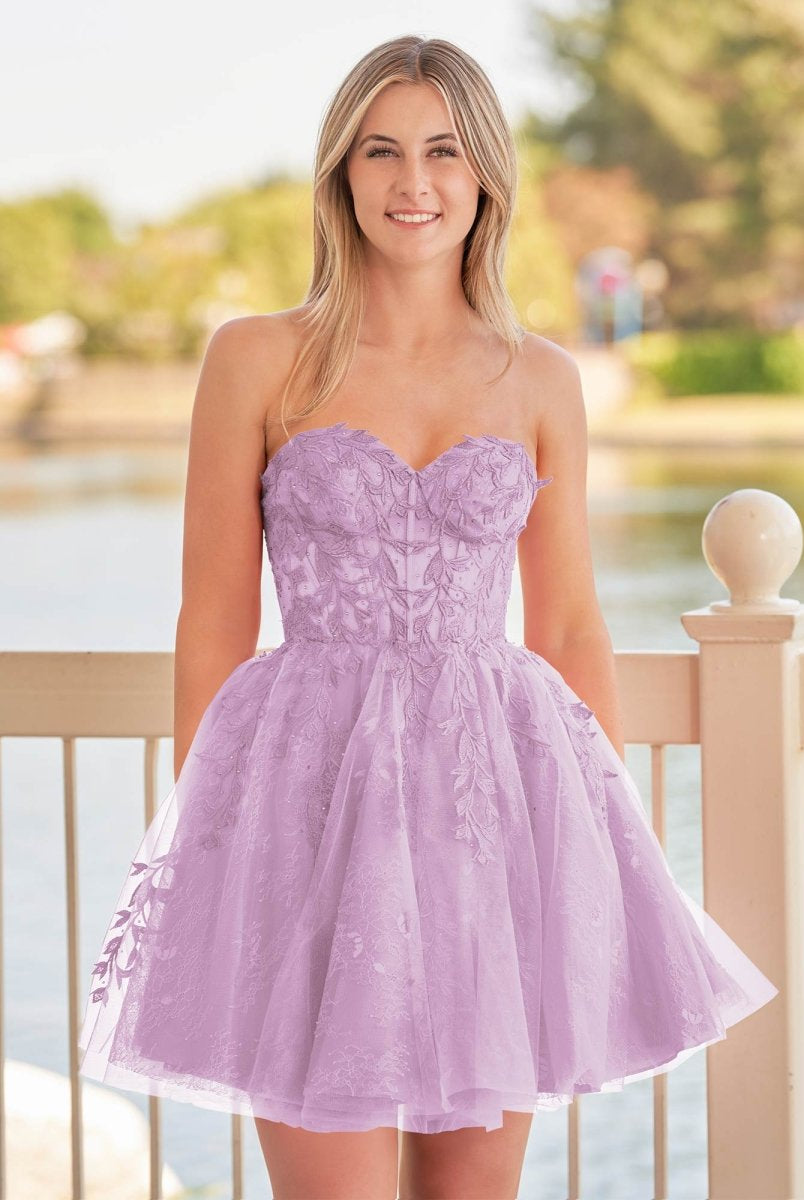 Yasmin | A - line Red Sweetheart Appliques Lace Homecoming Dress With Corset Back - KissProm