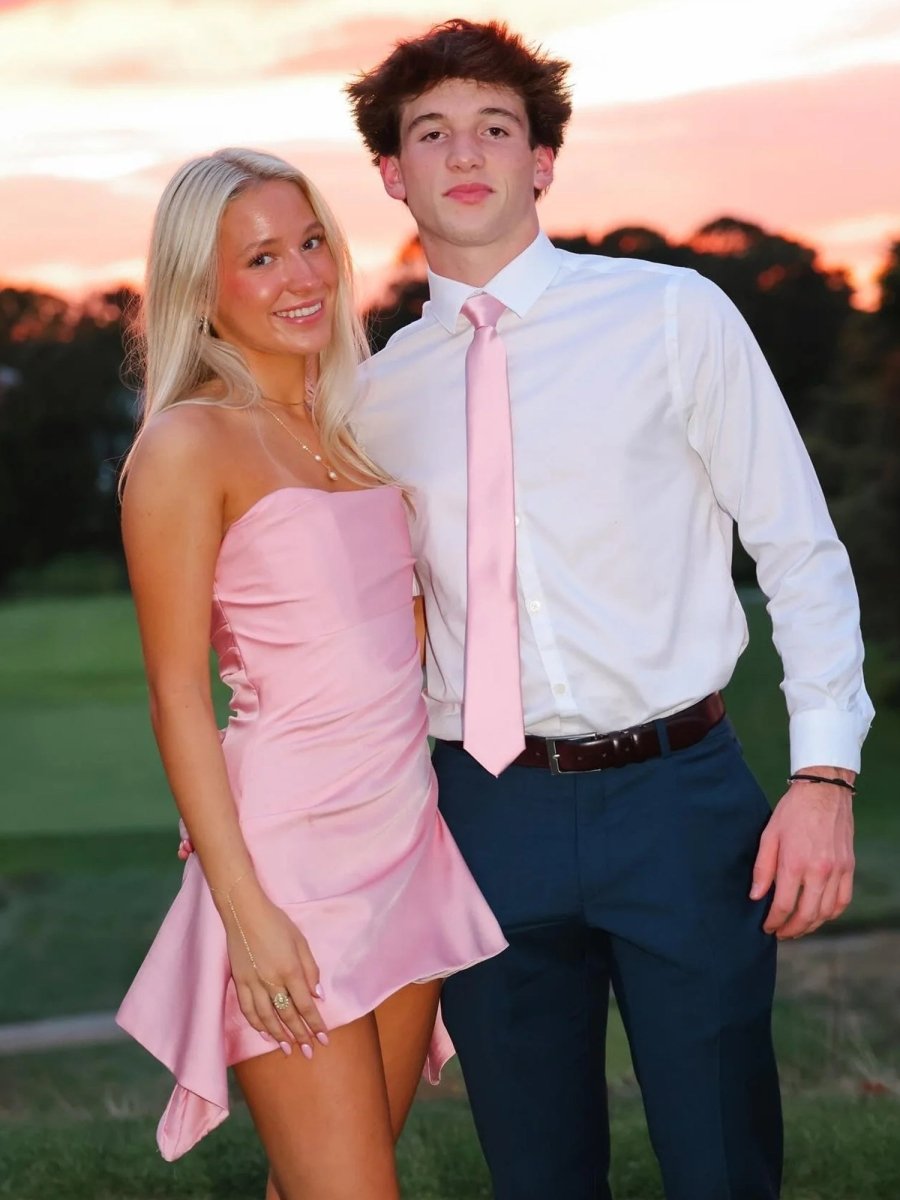 Pink - Strapless Sheath Irregular Hem Satin Short Homecoming & Cocktail Dress Pink / 16 Pink - Strapless Sheath Irregular Hem Satin Short Homecoming & Cocktail Dress Pink / 16