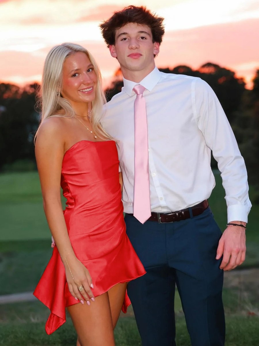 Yavanna | Red - Strapless Sheath Irregular Hem Satin Short Homecoming Dress