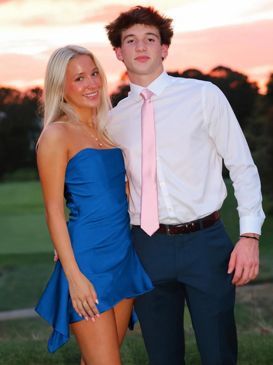 Yavanna | Royal Blue - Strapless Sheath Irregular Hem Satin Short Homecoming Dress