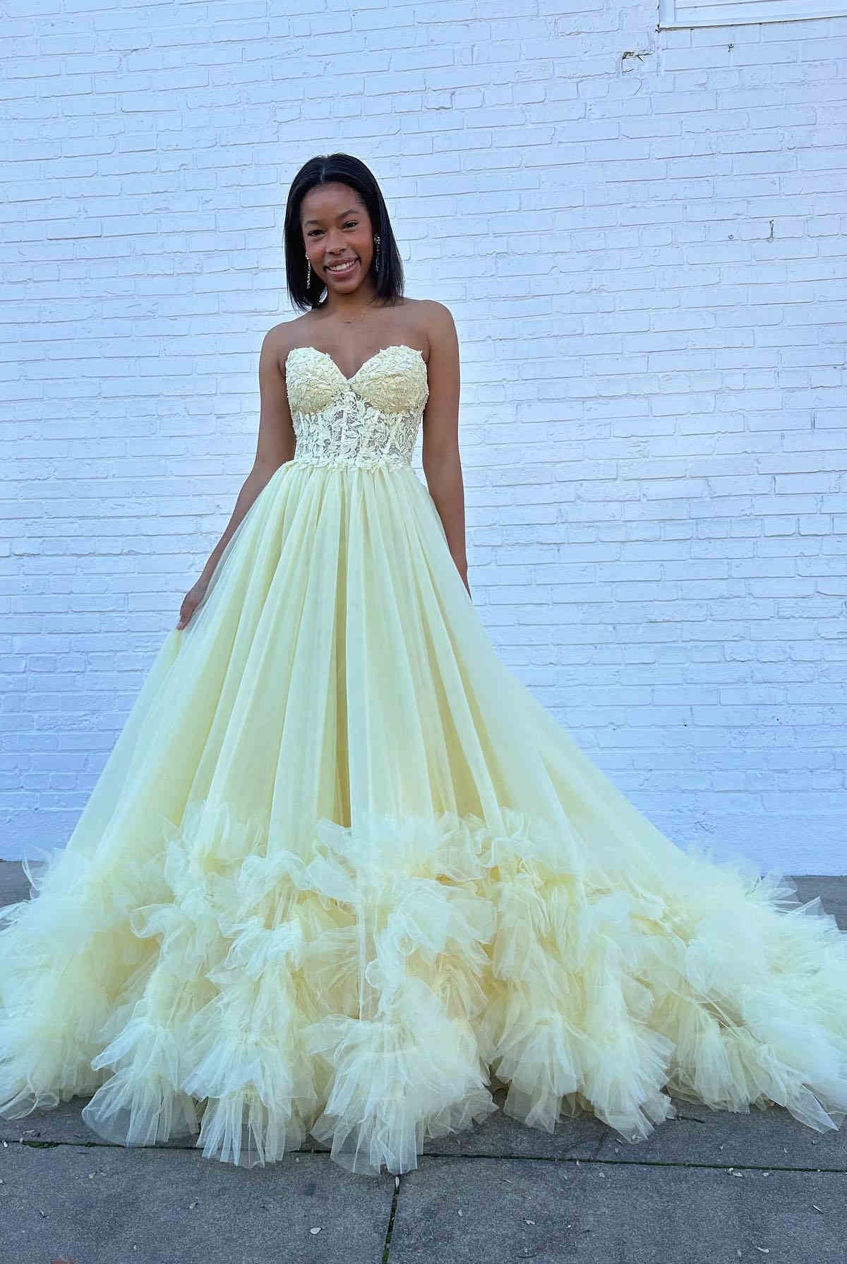 Romy | Red Tulle Appliques Sweetheart Ruffle Long Prom Dress