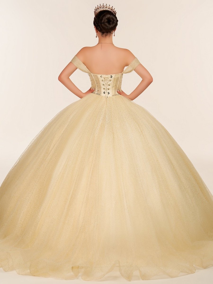 Yellow Ball Gown Tulle Off - the - Shoulder Quincenara Dresses - KissProm